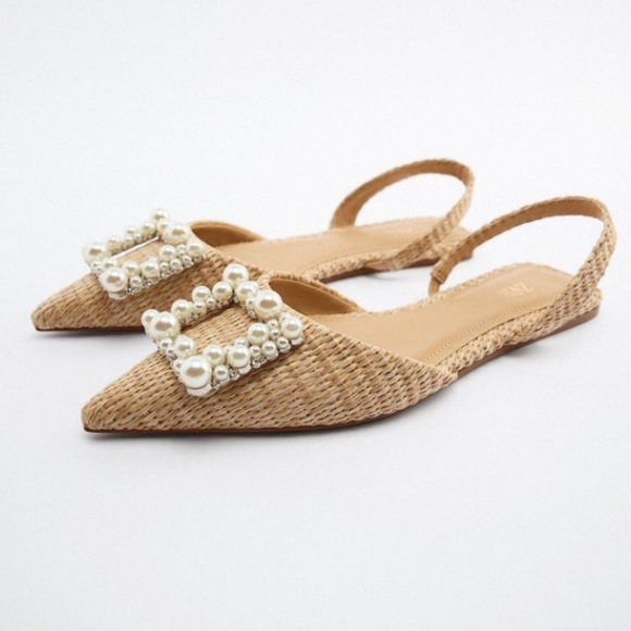 Zara Shoes - Zara pearl embellished flat slingbacks NWT